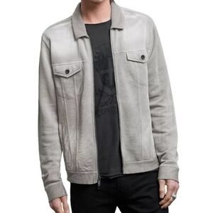John Varvatos Collection Men's Valdez Terry Trucker Jacket Sun Wash Seal Grey